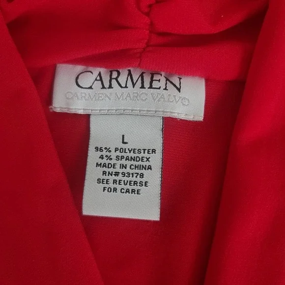 Carmen Marc Valvo Red Sleeveless Blouse Twist Front Draped Neckline Sz M V- Neck - Picture 7 of 7